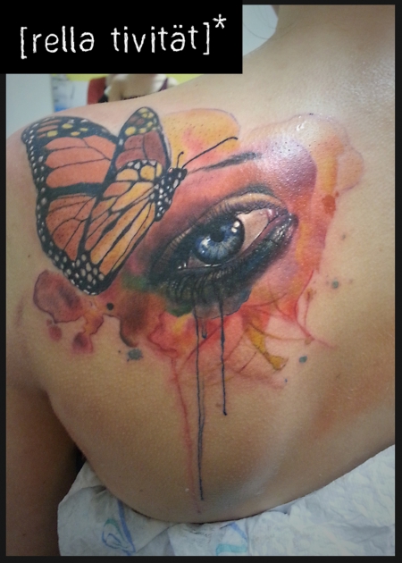 Schmetterling-Tattoo: Schmetterling, Auge, Aquarell