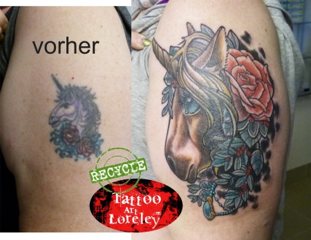 einhorn-Tattoo: Einhorn Cover up