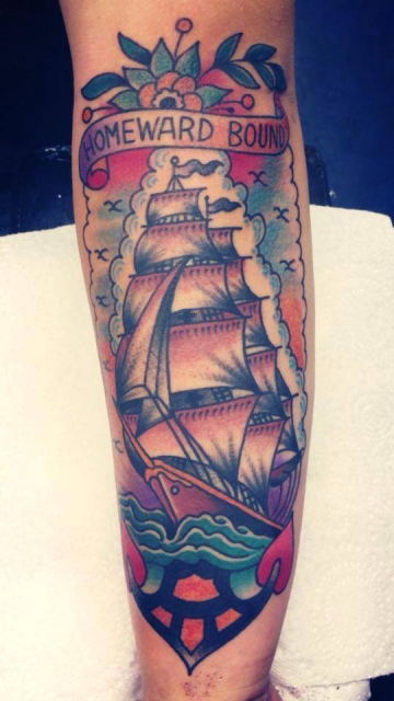 Handgelenk-Tattoo: Traditional Clipper Ship 
