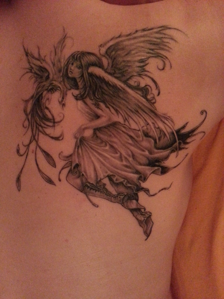 Engel-Tattoo: Engel mit Phönix für das Leben und das Leben danach 