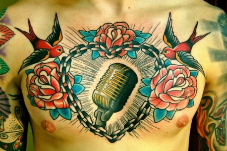 oldschool-Tattoo: Oldschool Brust-Tattoo by Ikits Tamàs 