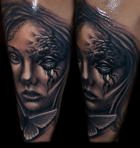 Fantasy Face Gesicht black grey Tibor Horvàth Nullsiebenelf Nadelspiel Stuttgart