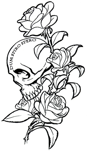 Totenkopf mit Rosen