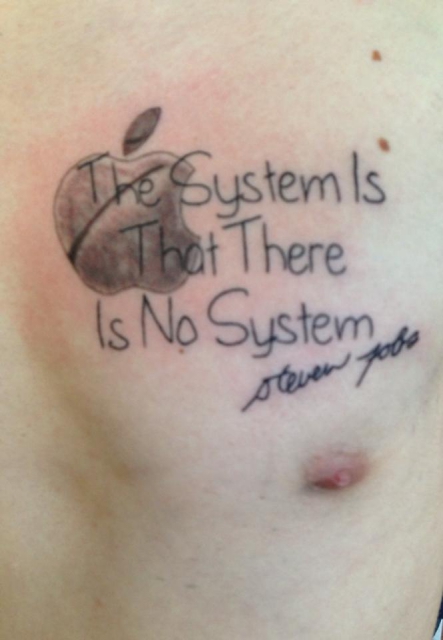Apple Logo mit Steve Jobs Zitat + Unterschrift 