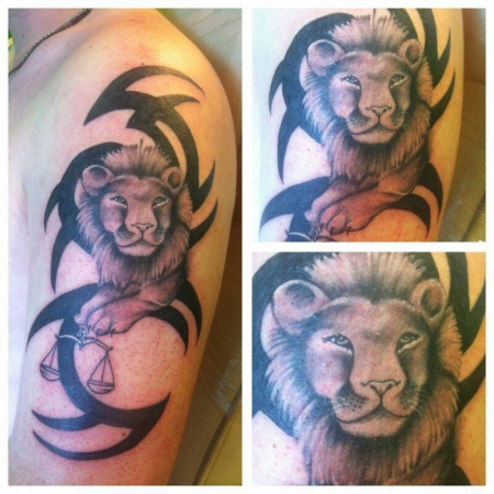 waage-Tattoo: Löwenkopf mit Tribal