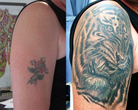 tiger-Tattoo: Tiger schwarz/weiß