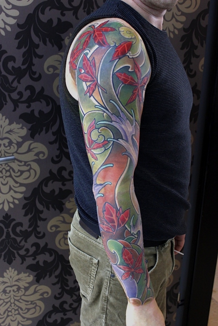 Freehand jap. arm sleeve. Electrographic tattoo Rosenheim