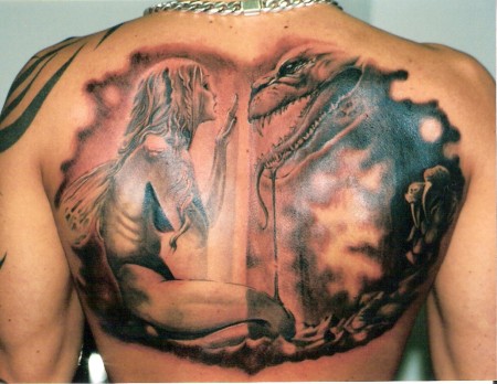 drachen-Tattoo: Elfe mit Drachen