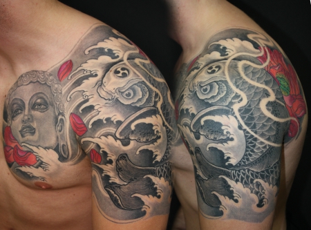 buddha-Tattoo: Buddha und Koi von Tom