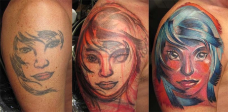 Cover Up von einem handgestochenen Tattoo