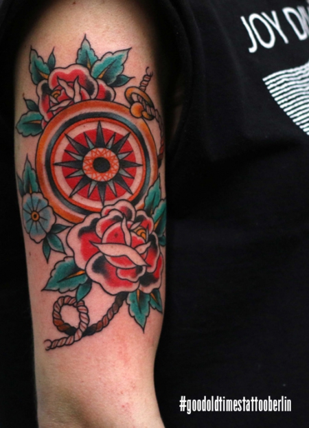 Traditional compass tattoo
