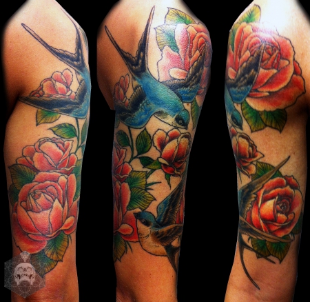 ♥ Schwalben Rosen Oberarm Tattoo ♥