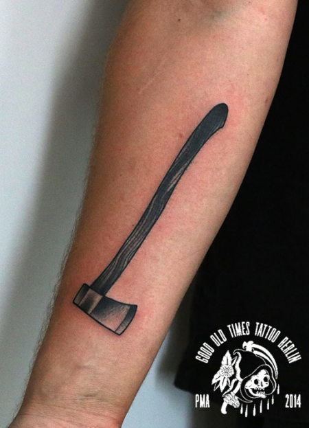 blackwork axe tattoo