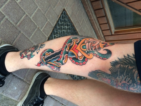 Leg Tattoo Snake Wolf 