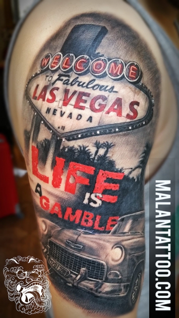 Las Vegas mit Cadillac Tattoo - Life is a gamble