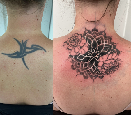 cover up berlin: Cover Up Berlin Tattoo Tribal zu mandalBlüten coverup berlin