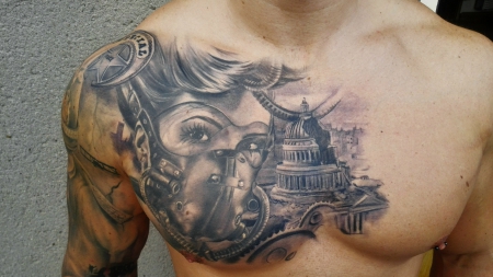 Chestpiece Black & Grey - Fertig & abgeheilt 