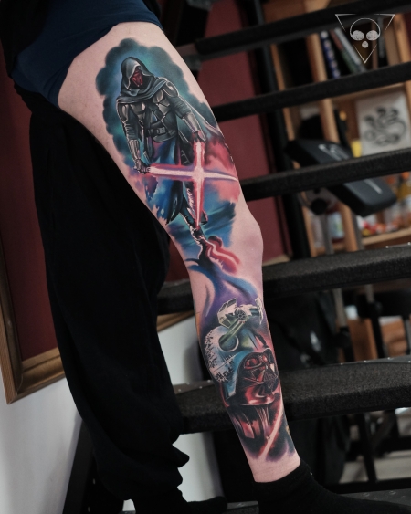 Star Wars Bein Sleeve - Darth Revan neu // Darth Vader ca. 2 Jahre verheilt