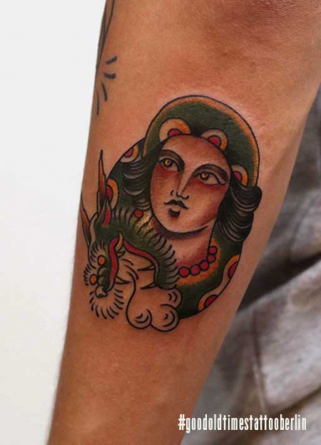 Traditional dragon lady tattoo