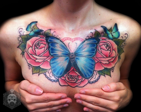 ♥ Rosen Schmetterling Dekolleté Tattoo ♥