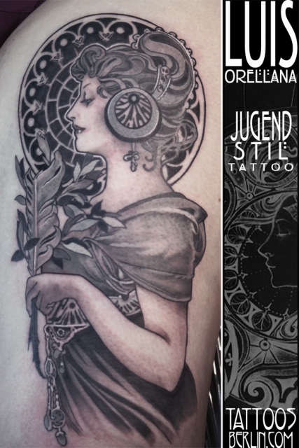 Alphonse mucha tattoo la plume art nouveau jugendstil 