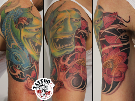 Hannya Jotus Koi Lotus Tattoo by Micha