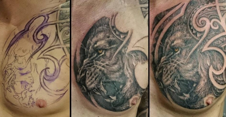 schulter maori-Tattoo: Maori mit Löwen