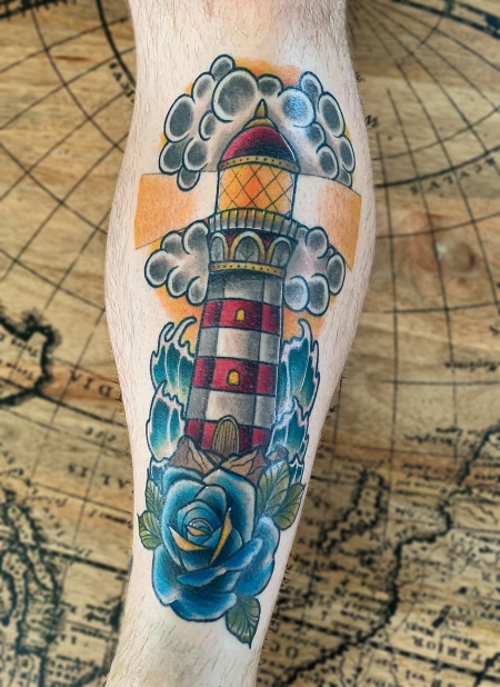 Neotraditional Lighthouse Tattoo
