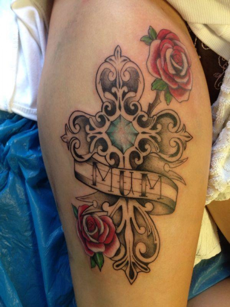 cross with flowers