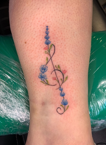 Fineline Notenschlüssel mit Blumen