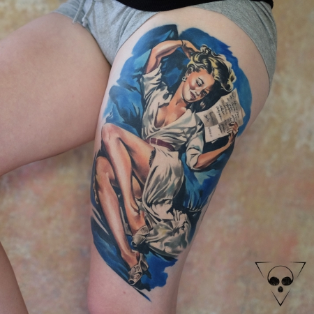 Pinup Tattoo abgeheilt - Michael Litovkin Tattoo