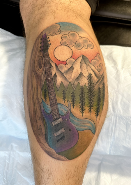 Neotraditional Guitar with Landscape Tattoo