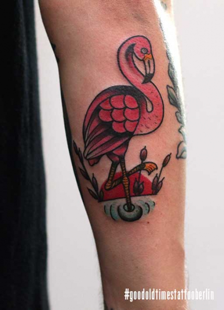 Traditional flamingo tattoo