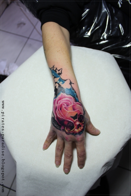 Rose Skull Hand Tattoo