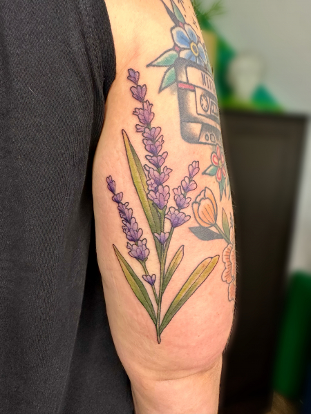 Neotraditional Lavender Tattoo