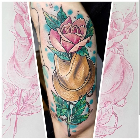 Cordhut mit Rose tätowiert von Tattoonaddel