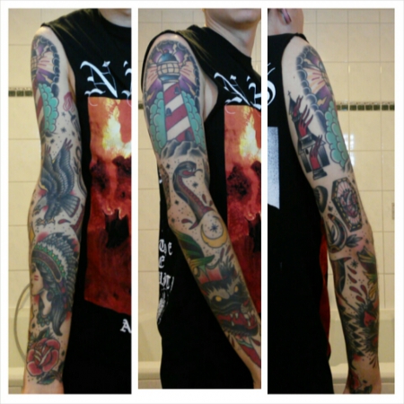 Hier mal mein kompletter arm die einzelnen tattoos gibts auf meinem Profil zu sehen ;)