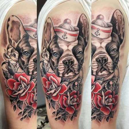 Französische Bulldogge tätowiert von Tattoonaddel