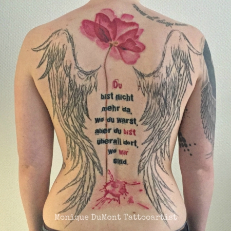 Scribble Wings Poppy Watercolor Grunge Script Memorial Tattoo