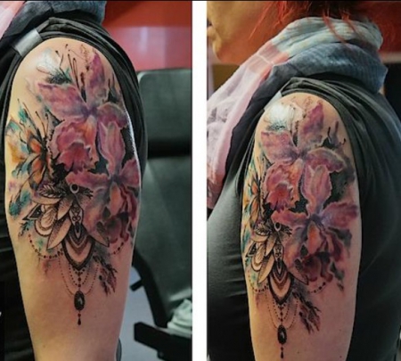 Blumen Aquarell, Dotwork Mandala