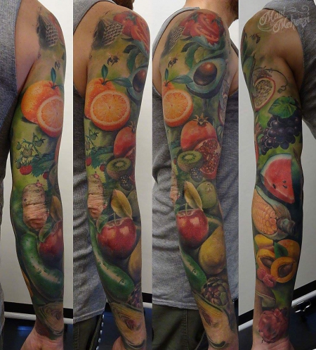 Fruit and vegetable sleeve tattoo
