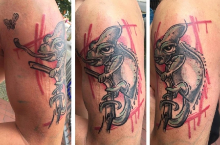ratte-Tattoo: Chamäleon Oberarm