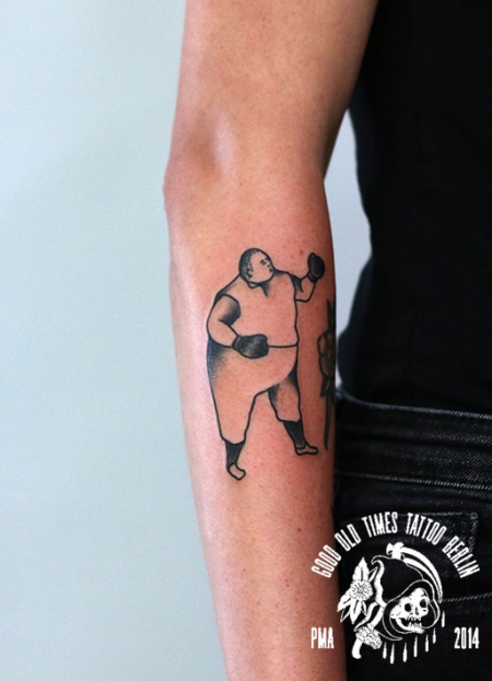 blackwork fat boxer tattoo