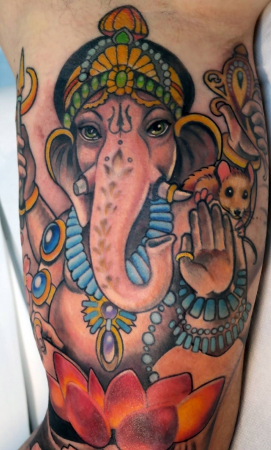 elefant-Tattoo: Ganesha Color Tattoo
