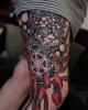 Noch in progress - FuDog Bein Tattoo mit Chrysanthemen 