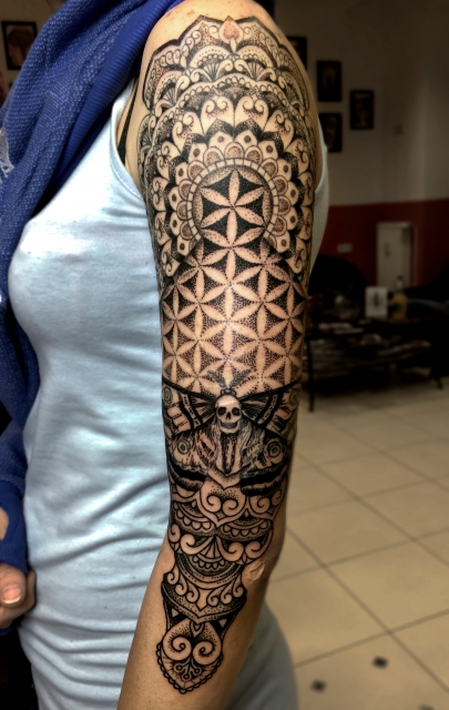 Geometric dotwork mandala Sleeve Tattoo
