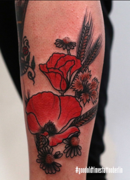 Traditional poppy tattoo
