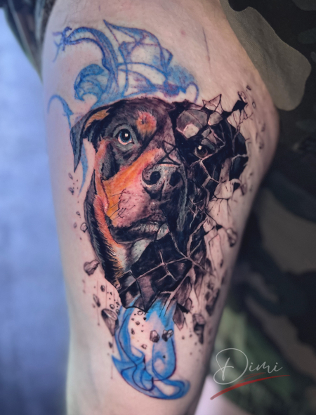 Hundeportrait Oberschenkel Abstrakt Dimi Old Dragon Ink