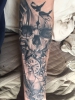 Skull Clock Birds Hand Roman Date Black Grey White 