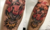 Bär auf der Wade mit Skull (Neo Traditional)
